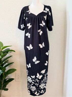 Ekouaer Black Butterfly Print House Dress Nightgown Large Whimsical